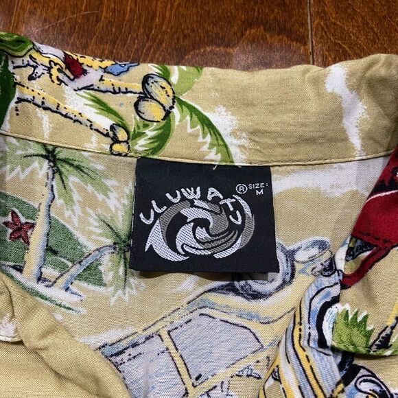 Uluwatu Casual Hawaiian Surf Beach Tan Multicolored Button Front Shirt Men's M - Picture 7 of 10